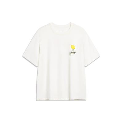 Li Ning Chinese Culture Series Printed Pattern Loose Casual Short Sleeve Drop Shoulder T-Shirt Women T-Shirt Off-White AHSU338-1