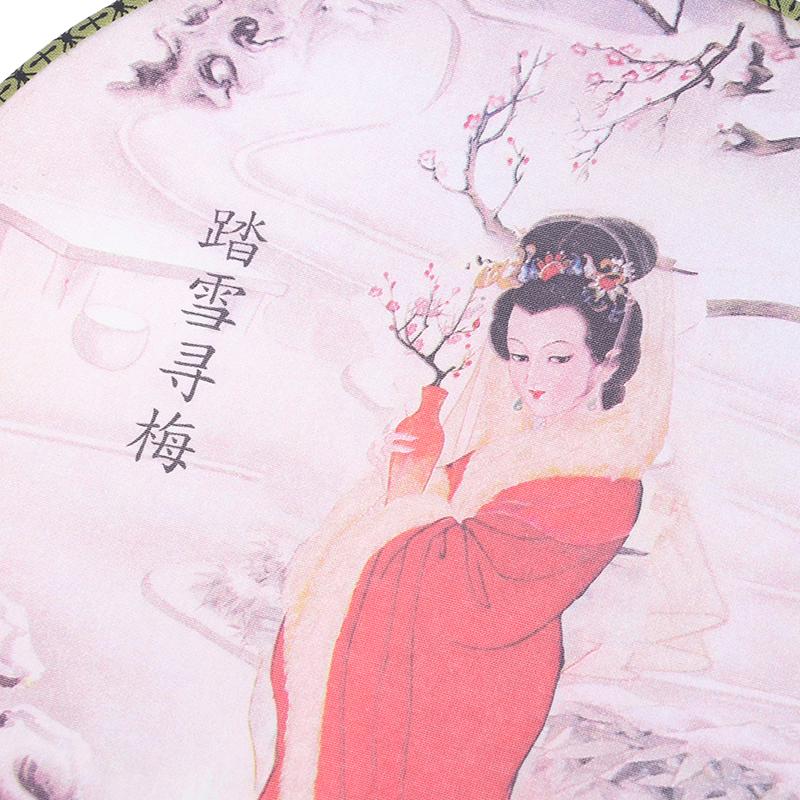 Kulatý ruční ventilátor Čínský styl Vintage tisk Hedvábný ventilátor Svatební taneční doplněk