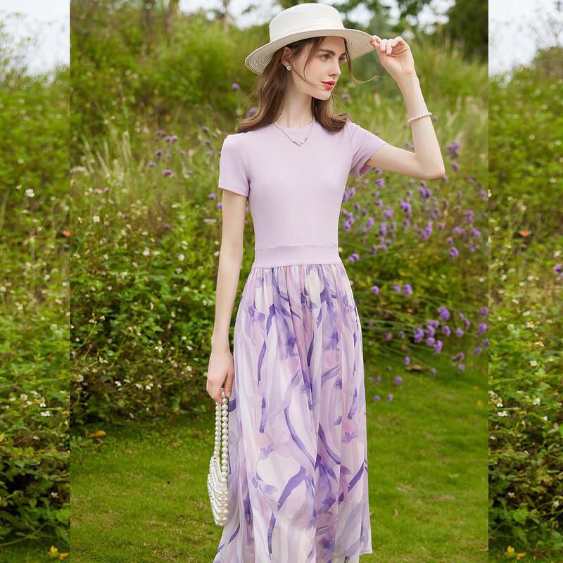 Bailuyu Elegant Spliced Floral A-Line Midi Dress