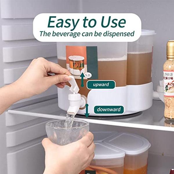 Multifunktionaler Getränkespender mit 3 Fächern, um 360 Grad drehbare Trennwand, Kaltwasserkessel mit Wasserhahn, Kühlschrank-Getränkebehälter, Wasserkrug-Set