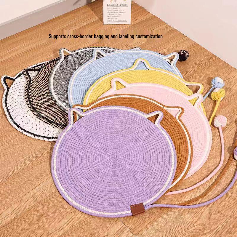 Wear-Resistant Woven Cat Scratching Mat with Self-Entertainment Ball, Cooling Mat, and Sleeping Area