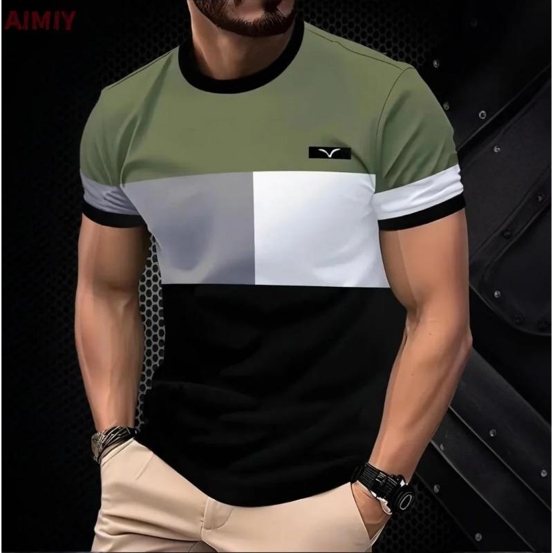 

T Shirt Man Classic Men s Clothing Outdoor Round Neck Short Sleeve Top Stripe Print Street Loose T-Shirt XS