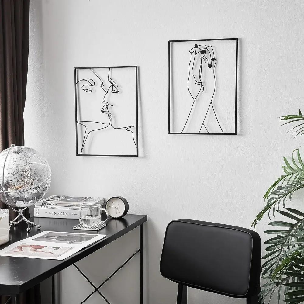 Nowoczesny minimalistyczny wystrój domu: Oszałamiająca abstrakcyjna sztuka ścienna do salonu Abstrakcyjny rysunek linii Metalowa sztuka żelazna