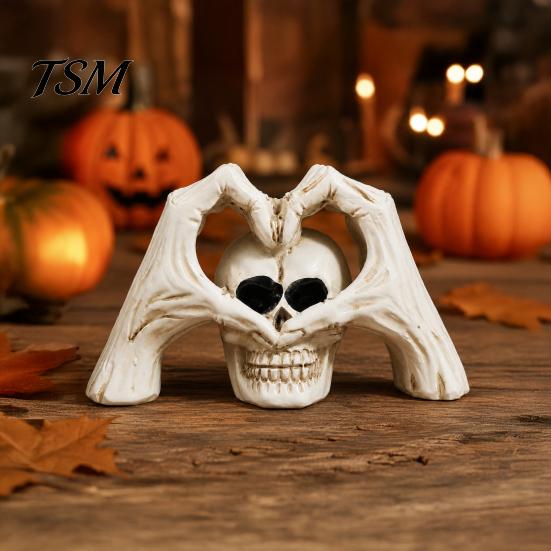 Creative Tricky Festival Gift Gothic Skeleton Hands Heart Sculpture with Skull, Romantic Love Statue, Halloween Theme Souvenir Shape Finger