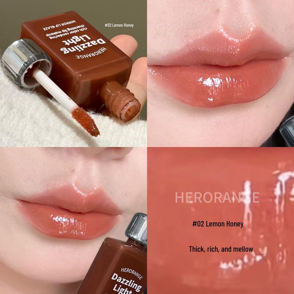 HERORANGE Mirror Water Lip Gloss: Natural Whitening, Non-Staining, Perfect for Bare Face, Ideal for Students, Autumn/Winter Makeup.