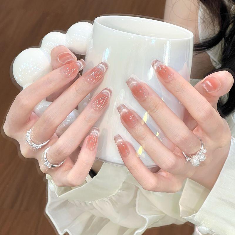 Ks Nail Art Wearable Nails Short Style 2026 New Model High-End Super Popular Cat Eye Handmade High-Quality Nude Color Stunning Nail Pieces