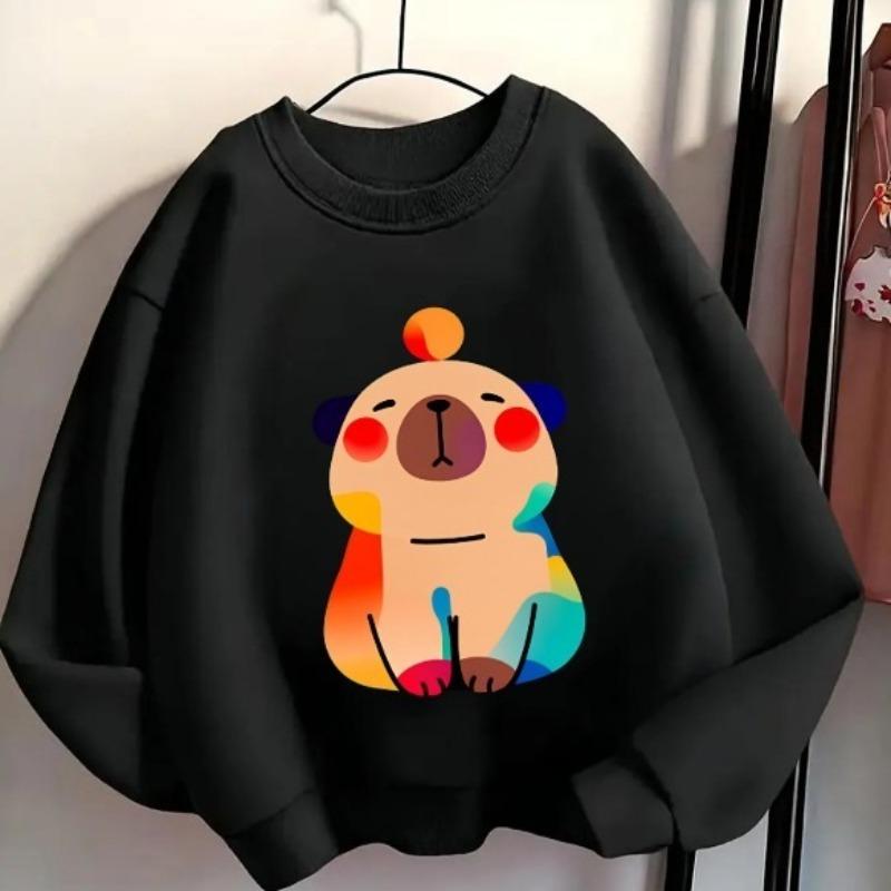 Kids Crewneck Sweatshirt, Gradient Colorful Animal Graphic Print, Spring Autumn Casual Sport Tops