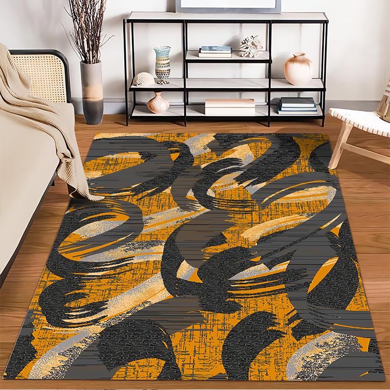 Abstract Yellow and Black Brushstroke Pattern Area Rug Carpet Suitable for use as an anti-slip for living room bedroom sofas