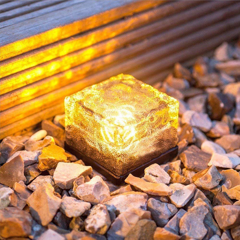 Solar Ice Cube Lamp Glass Brick Crystal Light Waterproof  Garden Courtyard Pathway Decoration Christmas Ice Rock Cube Lamp
