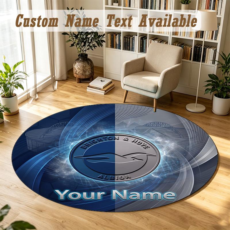 Round Rug Custom NameBrighton & Hove Albion Football Pattern Non Slip Carpet Home Floor Decor