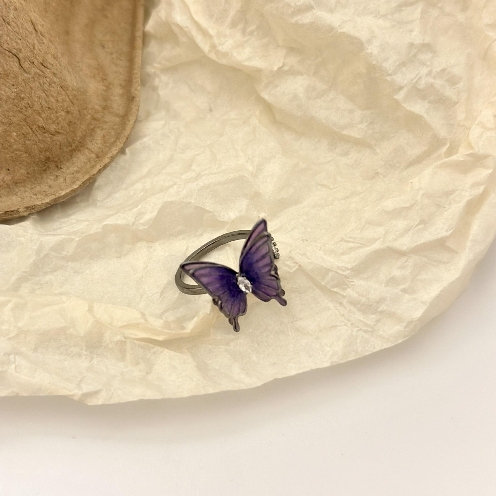 

Супер бессмертный темпераментный ослепительное кольцо-бабочка в корейском стиле, женские нишевые универсальные темпераментные разомкнутые кольца opening adjustable фиолетовый