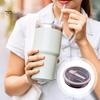 40oz Tumbler Flip Straw Lid Replacement Leak-Proof Splash Resistant Cover for Cup BPA-Free Reusable Glass Lid with Folding Straw