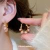 Elegant 24k Gold-Plated Geometric Earrings with Diamond-Studded Faux Pearls