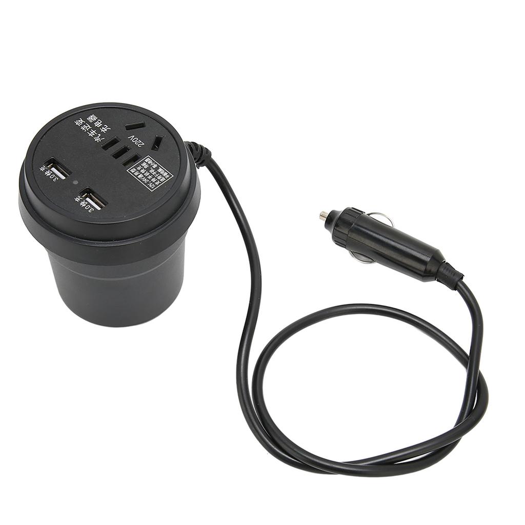 Černý automobilový měnič 150W DC 12‑24V na AC 110V‑220V Měnič 2 USB porty Napájecí adaptér pro automobil