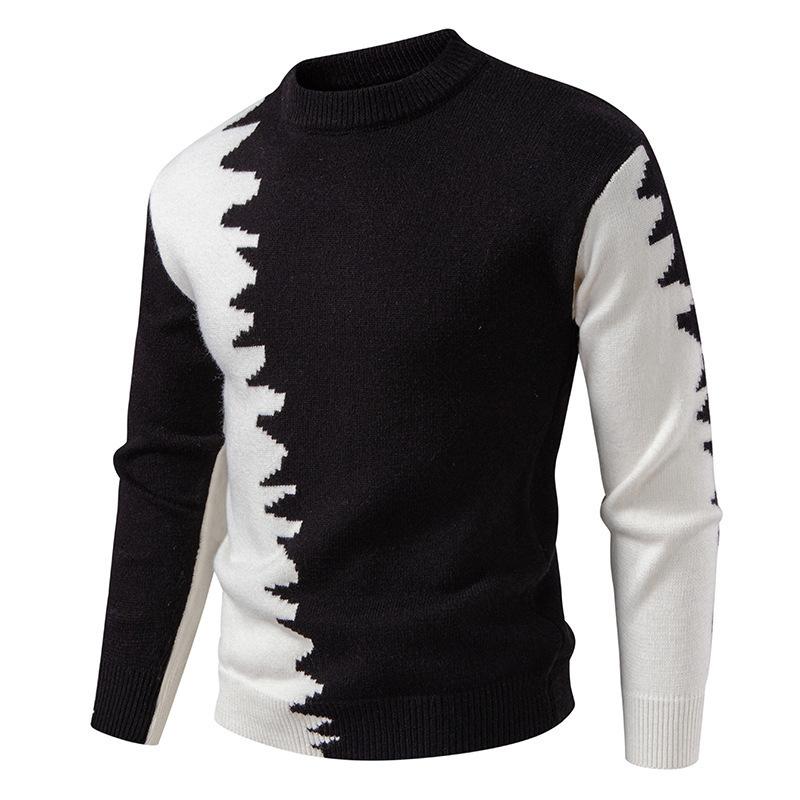 2025 Autumn Winter Sweater for Men's New Casual Color-blocking Round Neck Long-sleeved Sweater Base Shirt