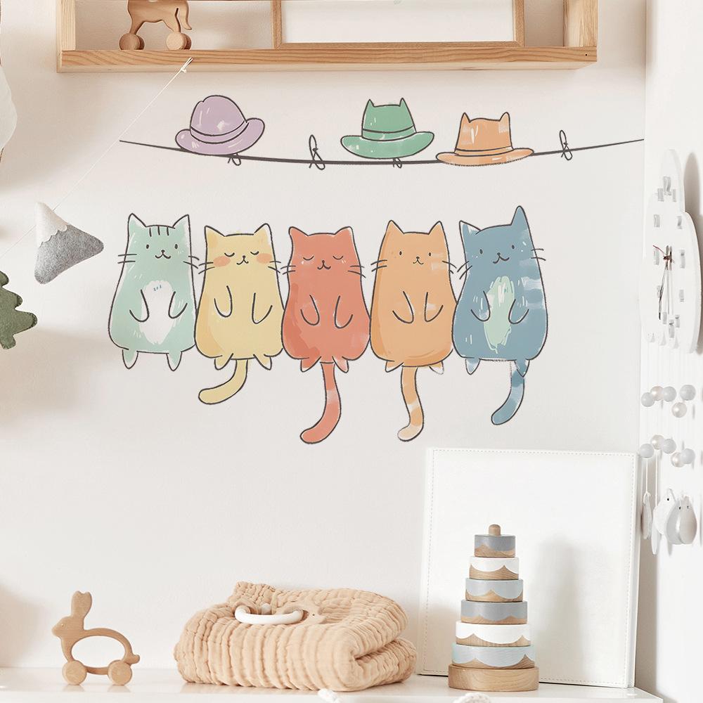 Cartoon Cat Family Combination Children's Bedroom Living Room Background Beautifying Wall Stickers Self-adhesive