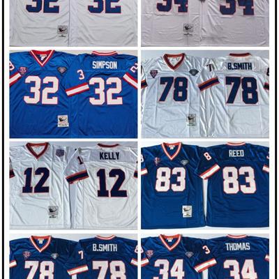Buffalo Bills NFL Retro Jersey 12 34 Men Women Cotton Sports Fan Apparel Football Game Day Wear