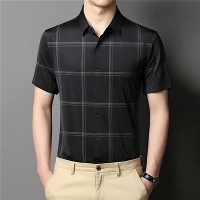 Sommer Neue Herren Kurzarmhemd Mittleren Alters Gewöhnliches Plaid Revers Mode Lose Casual Koreanischen Stil