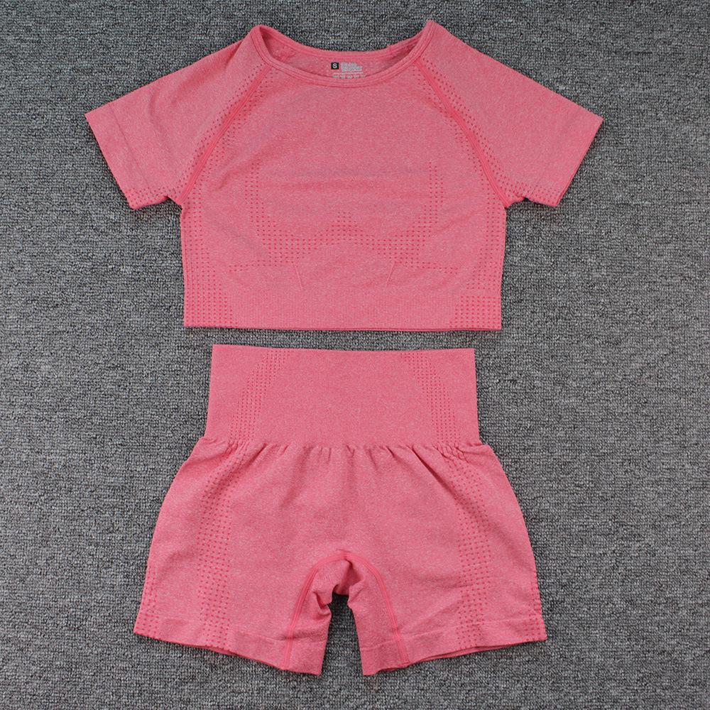 Seamless Women's Yoga and Fitness Two-Piece Set: Short Sleeve Top and Shorts