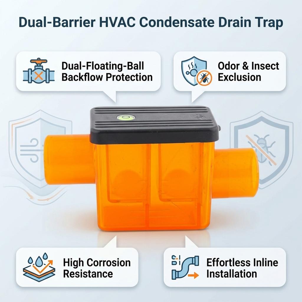 Dual Float Ball Condensate Check Valve Anti Backflow Odor Proof Air Conditioning Drainage Check Valve Drain Pipe Check Valve
