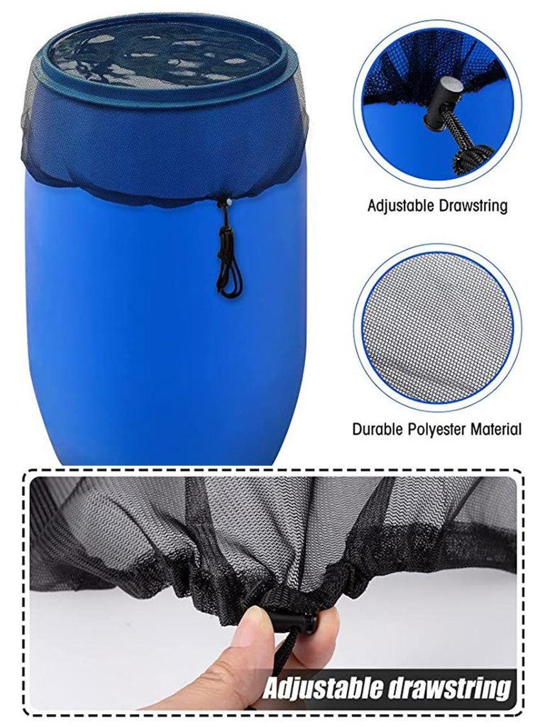 Garden Patio Rain Barrel Mesh Cover - Black Insect & Leaf Protection