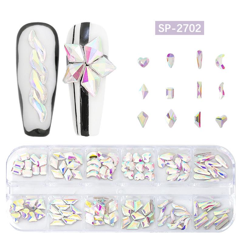 12-Grid Irregular Transparent AB Glass Diamonds for Nail Art