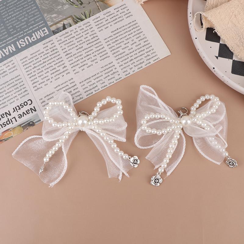 1 Pair Handmade Shoes Clip Decoration Pearl Lace Bead Chiffon Charm Bowknot Shoe Buckle Bag Pendant Shoe Accessories