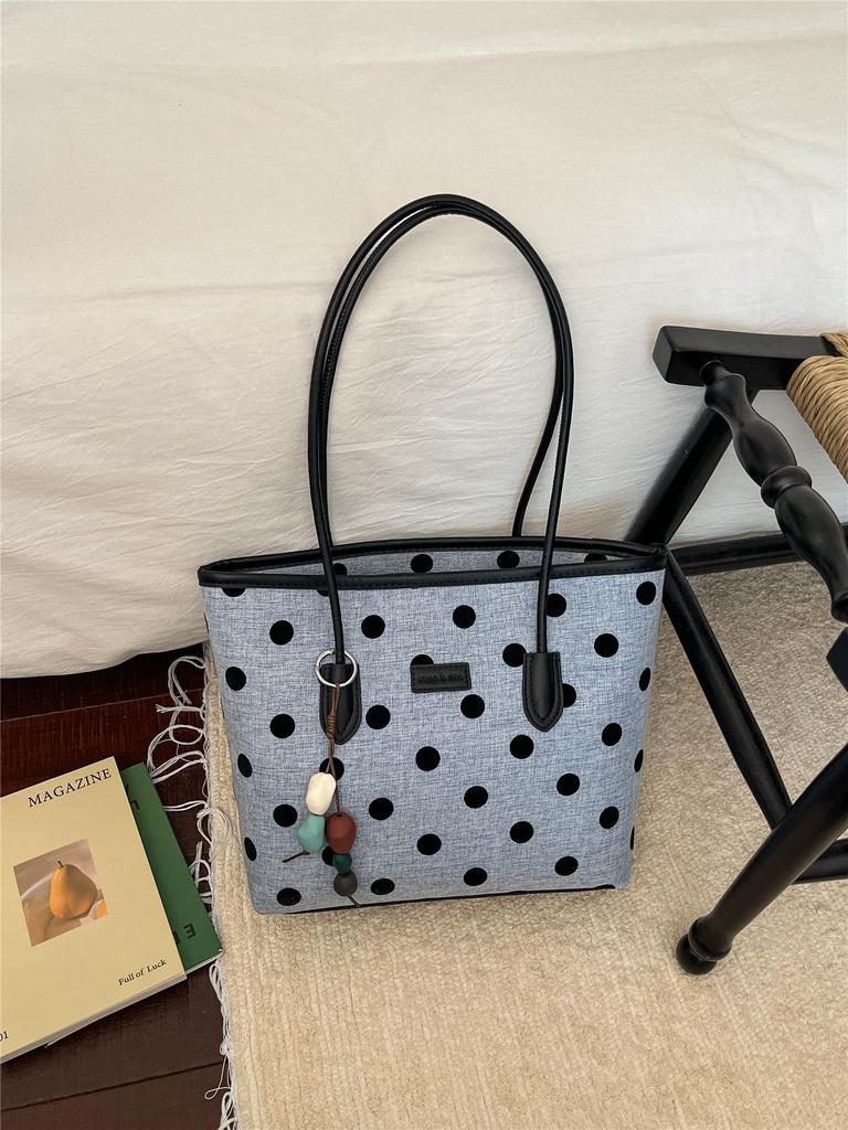 Stylish Polka Dot Large Capacity Tote: Versatile, Fashionable Handheld & Shoulder Bag for Commuting.