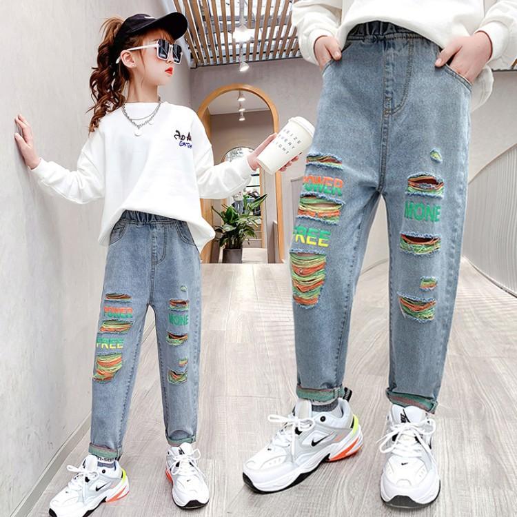 Pantalones de mezclilla para niños Ropa de niño Coreano moda alta cintura  cinturón jeans slim color hole pantalones rasgados para las adolescentes  5-14Yrs comprar a buen precio — entrega gratuita, reseñas reales