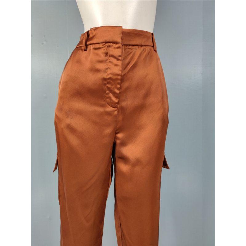 Export Single High-Quality Smooth Texture Satin High Waist Socialite Temperament Pants Beautiful Pocket Decorative Personality Comfortable Pants