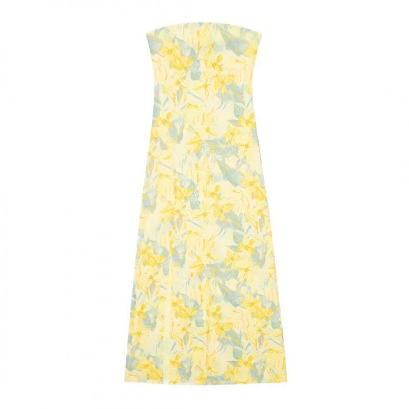 Frühlings Seide Mesh Print Trägerloses Kleid: Europäischer & Amerikanischer Stil, Slim-Fit Damenmode 2023
