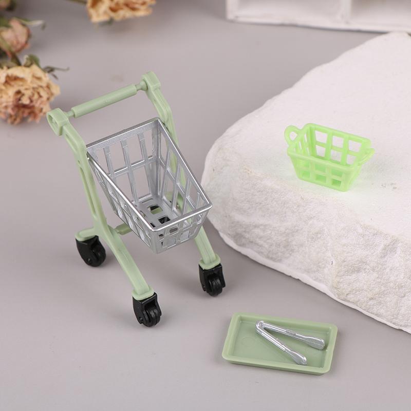 1/12 Dollhouse Simulation Shopping Trolley Basket Tray Dollhouse Mini Supermarket Accessories Dolls House Decoration