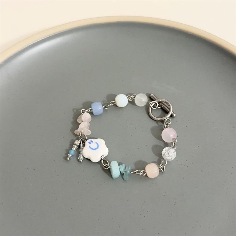 

Milk Blue Cloud~ Handmade Beaded Bracelet Women s Tide Niche Design Smiley Face Bracelet Sweet and Cute Jewelry Versatile