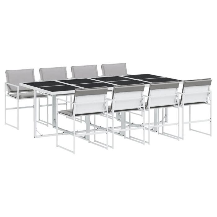 VidaXL Ensemble à manger de jardin avec coussins 9 pcs blanc textilène, ensemble à manger d'extérieur, meuble à manger de 3295090