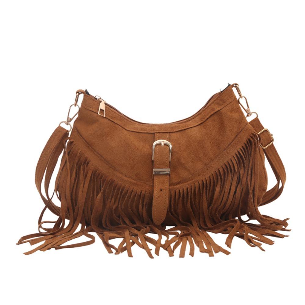 Bohemian Style Suede Shoulder Bag Retro Ethnic Style Handbag Fashion Tassel Crossbody Bag  Travel