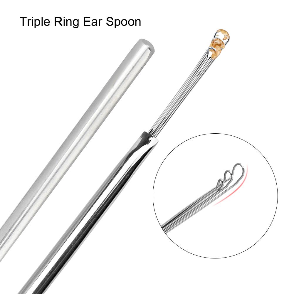 3 Stück Edelstahl Dreifachring Ohrlöffel Ohrenschmalzentferner Reinigungswerkzeug
