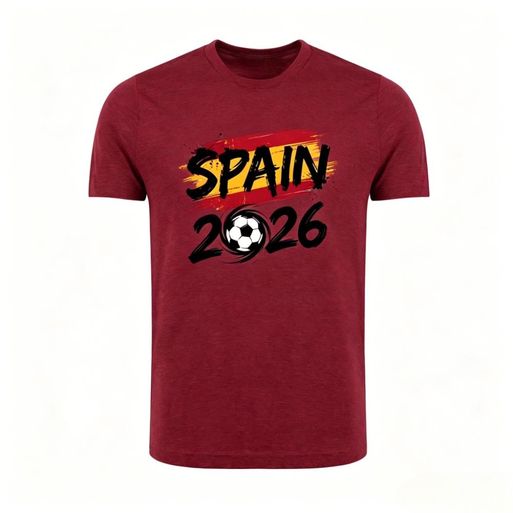 Spain 2026 Patriotic Soccer Fan TShirt Spanish Flag Inspired Print Shirt Men Crewneck Cotton Short Sleeve Soccer Part Supplies
