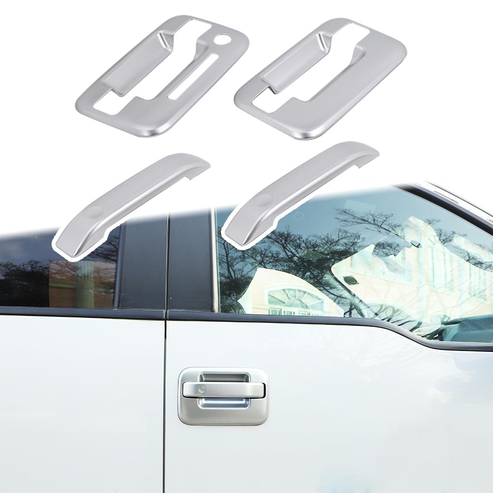 Silver Door Handle Covers W/keypad Hole No PSK For 2004-14 Ford F150 Reg/Ext Cab