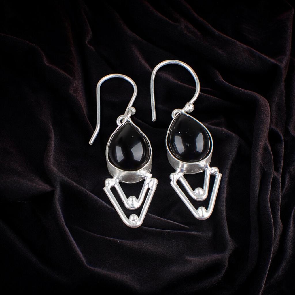 925 Sterling Silver Black Onyx Gemstone Handmade Jewelry Earrings 1.90" For Gift EE-39-19