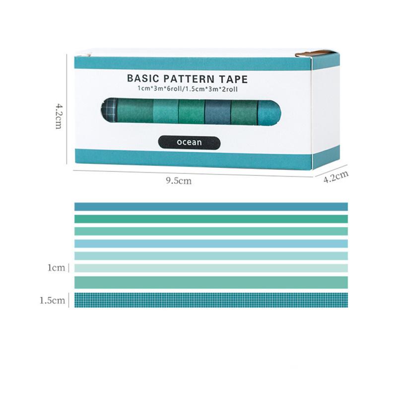 Ensemble de 8 Rouleaux de Ruban Coloré Rétro Grille Couleur Unie Multi-usage Bricolage Arts Artisanat Décoration Pour Journal