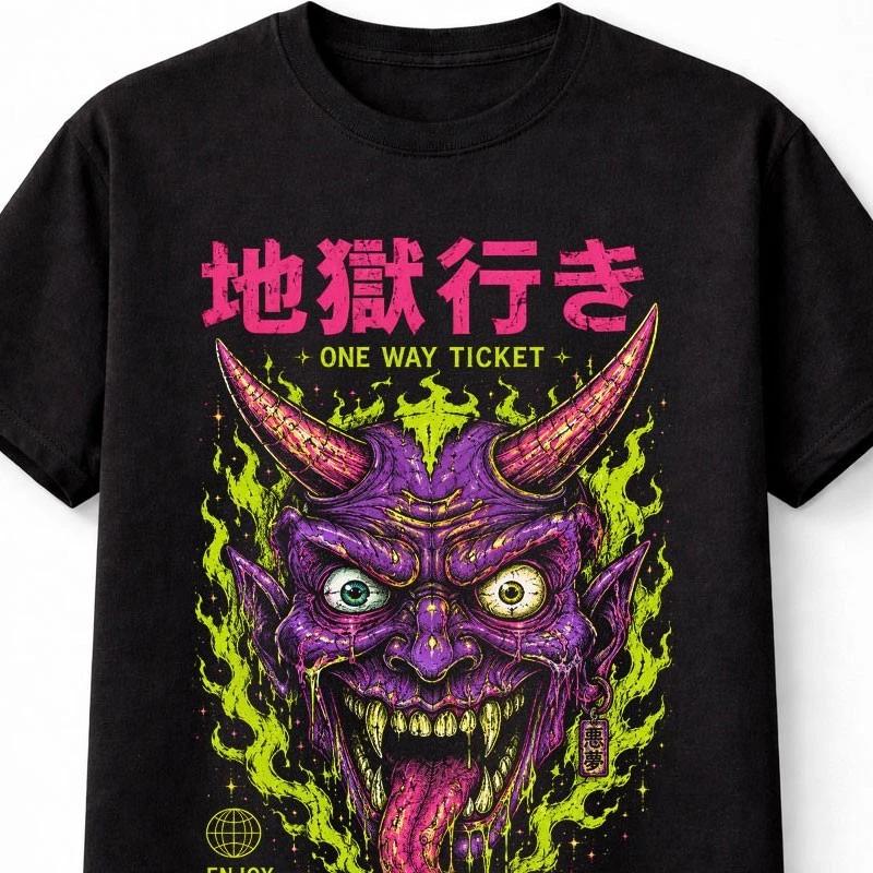 Oni Demon Mask Japanese Horror Anime Graphic Unisex TShirt S