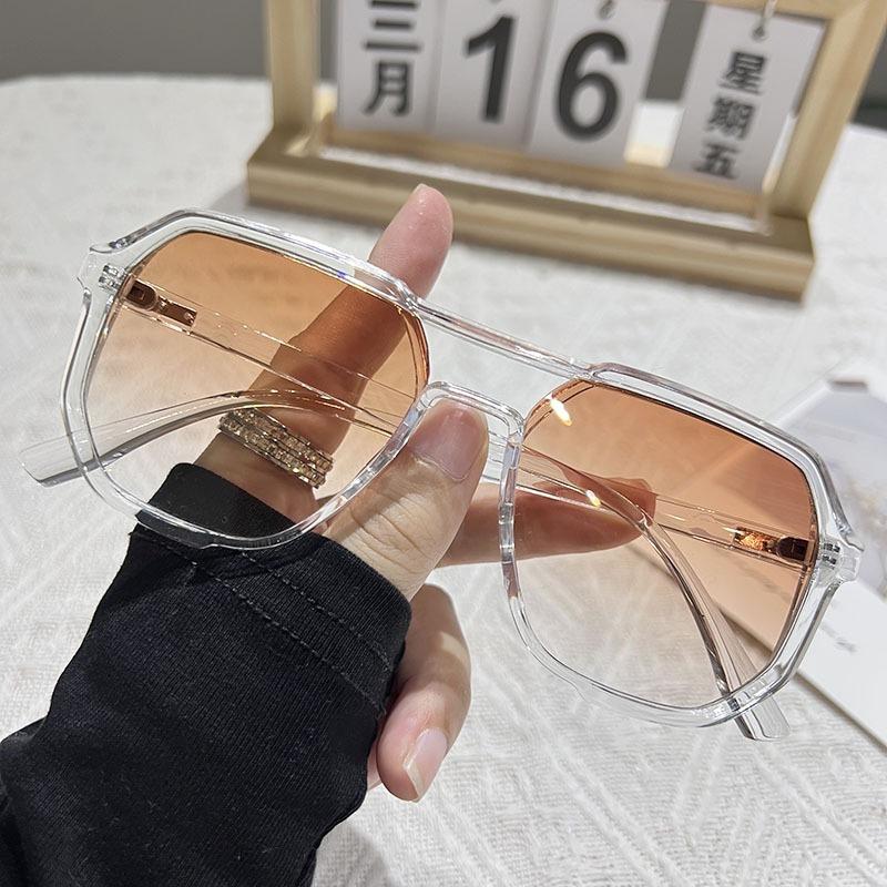 New retro double beam sunglasses men's big box trendy UV-proof sunglasses women's plain black frame sunglasses