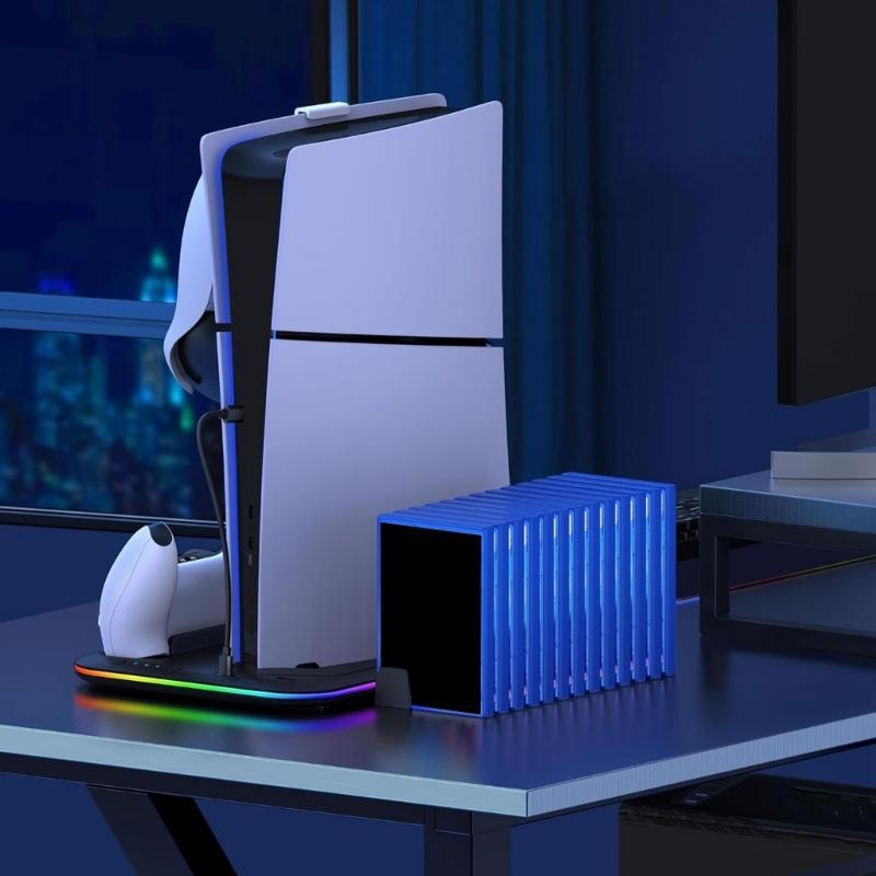 Charging Station with Headset Holder 3 Speed Adjustable Cooling Fan for Slim Controller Charger Stand Charging Dock