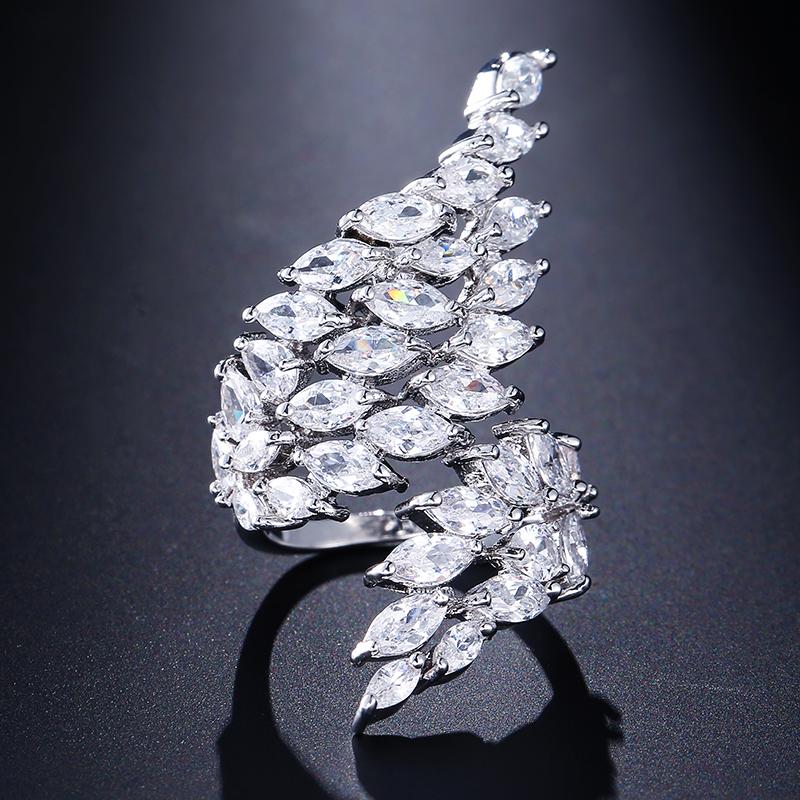 

ZAKOL Buling AAA Marquise Zircon Feather Shape Open Ring Wedding Rings for Women Copper Color Drop Shipping Zircon resizable