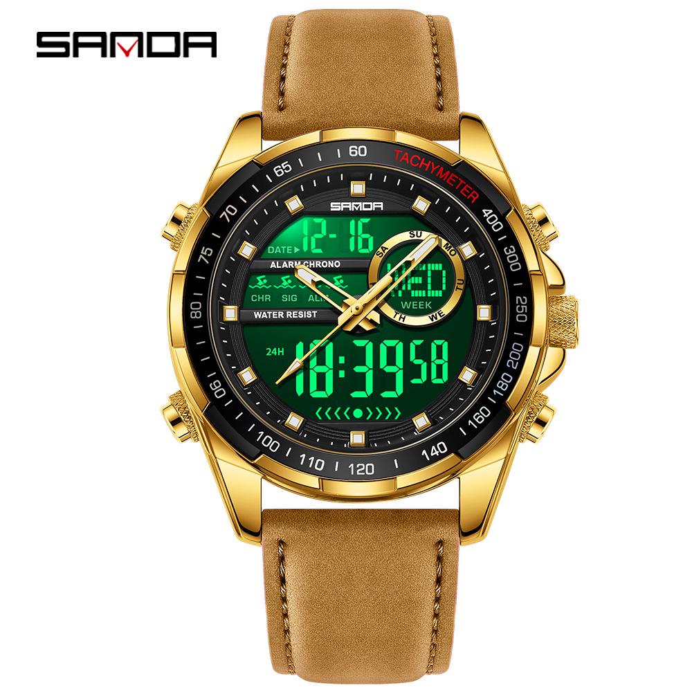 Sanda 6318 Men's Multi-Function Outdoor Sports Watch with Three-City Time, Countdown, and Waterproof Features