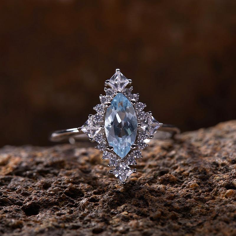 Niche Light Luxury Rhombus S925 Sterlingové Stříbro 18K Zlato Přírodní Barevný Pokladový Prsten, Vysoce Kvalitní Prsten na Ukazováček, Šperky Neztrácející Barvu