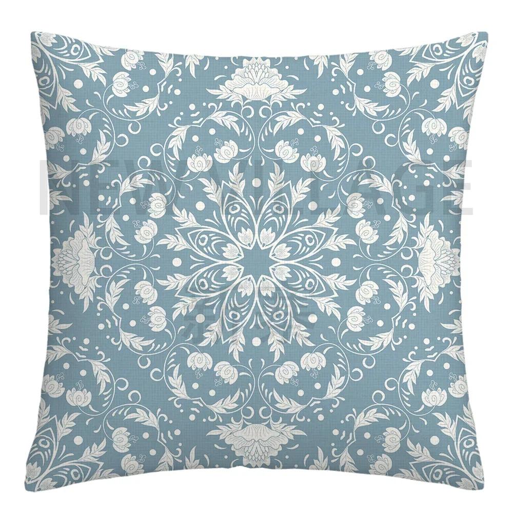 Federa cuscino geometrica lino blu lago bianco fodera cuscino divano decorazione casa può essere personalizzata per te 40x40 45x45 50x50 60x60
