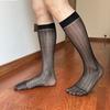 Men's Fashionable Sheer Over the Calf Long Socks Breathable See Through Dot Pattern Dress Suit Socks for Business Wear