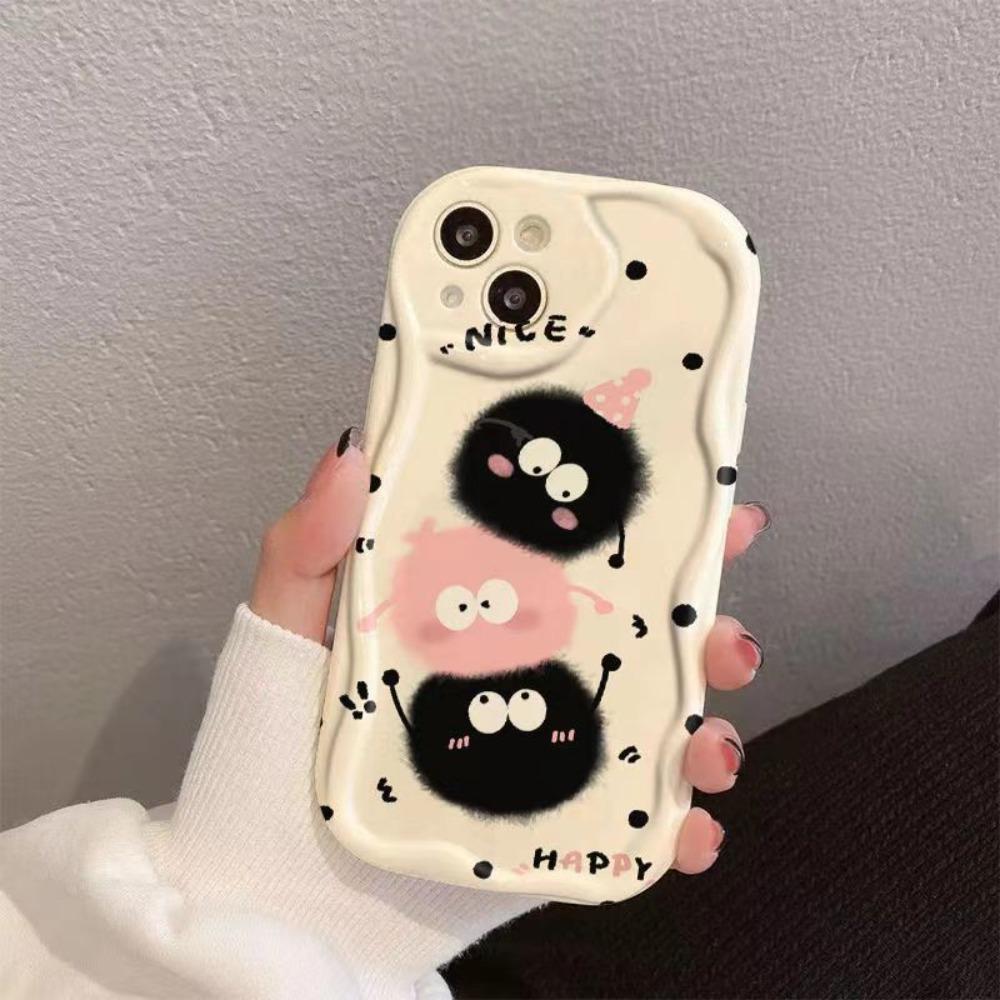 for IPhone 11 12 13 14 15 16 17 Pro Max IPhone 16 15 14 Plus 3D Cartoon Phone Case Cream Wavy Furry White ShockProof Cute Cover