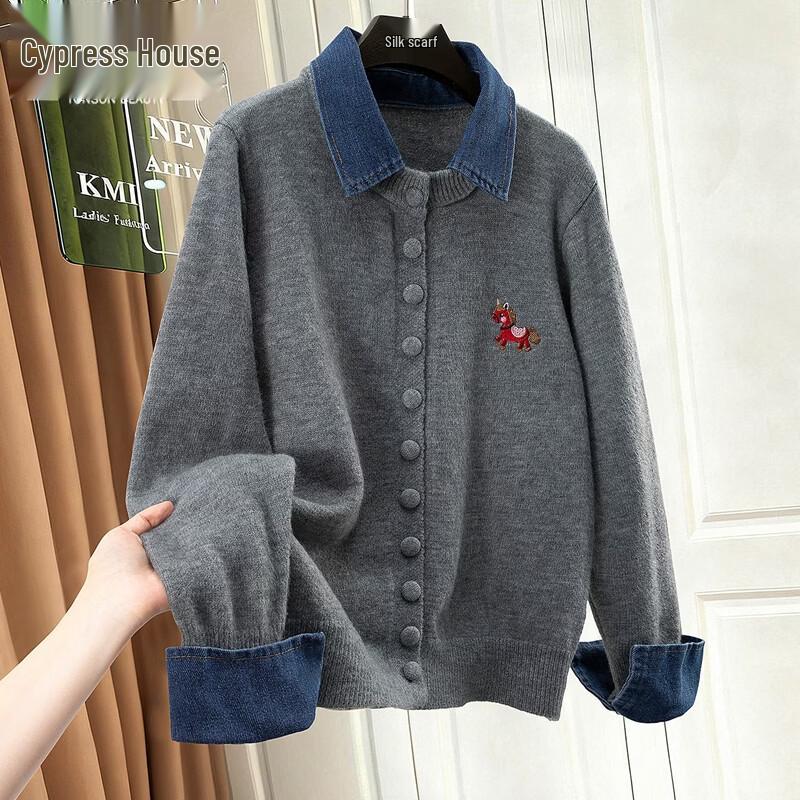 Women s Casual Spliced Knit Lapel Top One Size